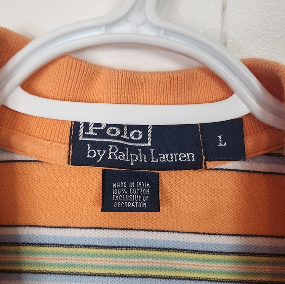 Polo Ralph Lauren Men's Polo Shirt Short Sleeve Vintage Orange Stripe Size Large - Picture 4 of 7